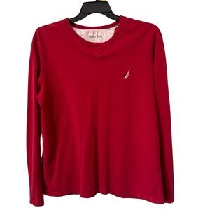 Nautica Red Long Sleeve Shirt size large 100% cotton